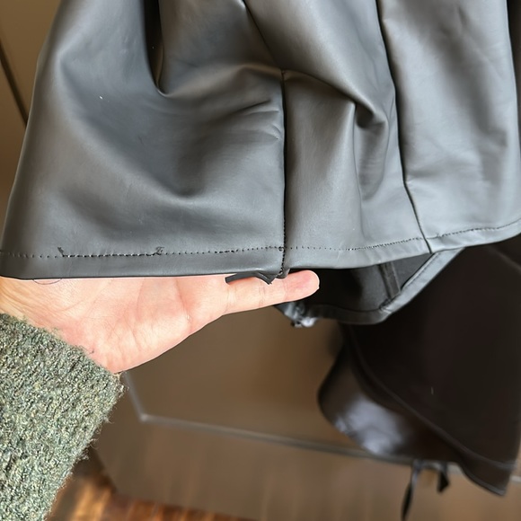 Vegan Leather & Satin Wrap Bodycon Dress - Black - Picture 5 of 12